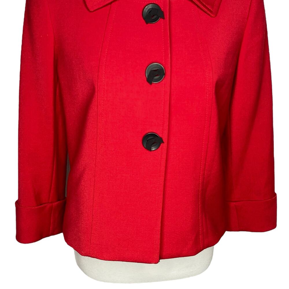 Tahari ASL Cropped Blazer Red Button Snaps Sz 6 Jacket Valentines Day Pop of Red - Picture 6 of 15
